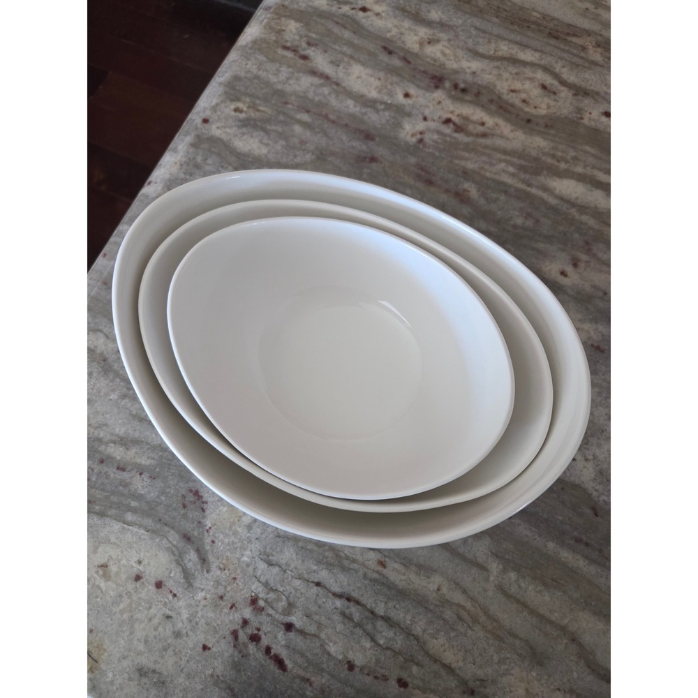 Living Colors White Ceramic Nesting Bowls Asymmetrical Set of‎ 3 Modern Serving
